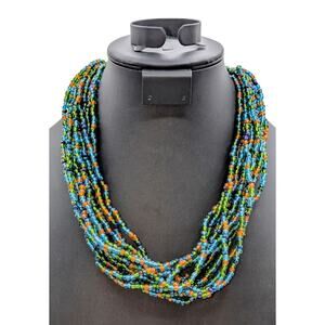 Vintage Thirteen Strand Multi-Color Glass Bead Torsade 19.5"-22" Necklace